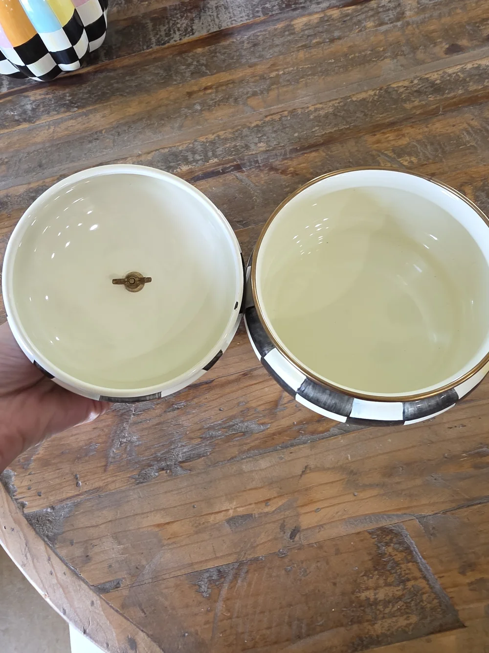 MacKenzie-Childs Courtly Check Squashed Pot Canister - Picture 3 of 6
